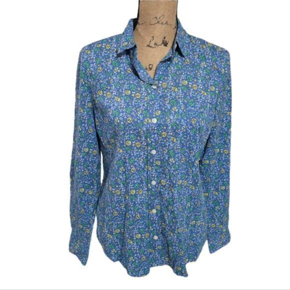 J for J. Crew Blue & Yellow Floral Button Down 100% Cotton Shirt Size Small